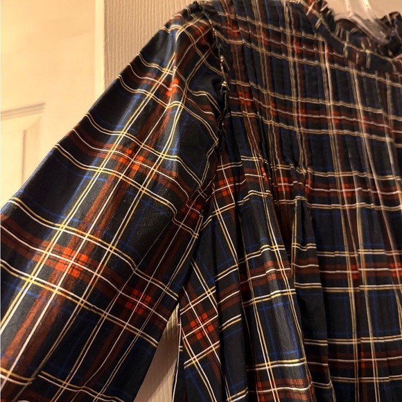 Ganni Plaid Long-Sleeve Cotton Dress - Picture 4 of 13